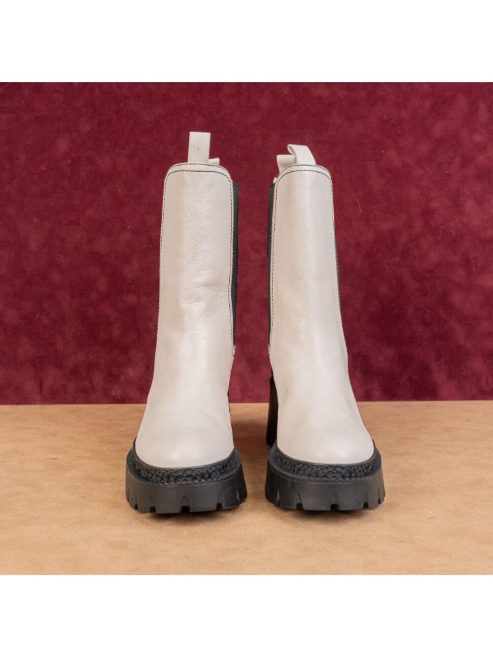 Coach Women Alexa Black White Leather Platform Mid Chelsea Lug Boots size 9 - Picture 3 of 10